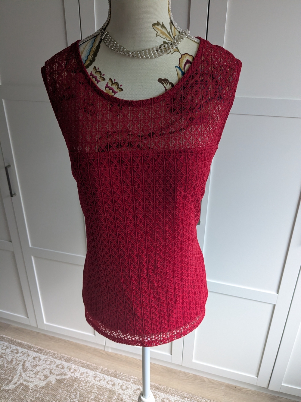cleo Red Lace Overlay Sleeveless Tank